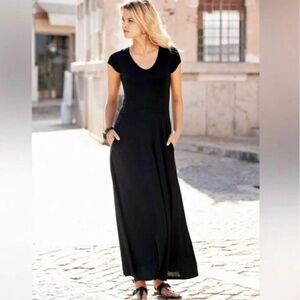 PERUVIAN CONNECTION HANNAH BLACK V-NECK PIMA COTTON DRESS SIZE M